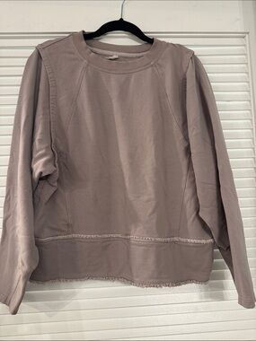 Free People Mauve Fringe-Hem Crew Sweatshirt